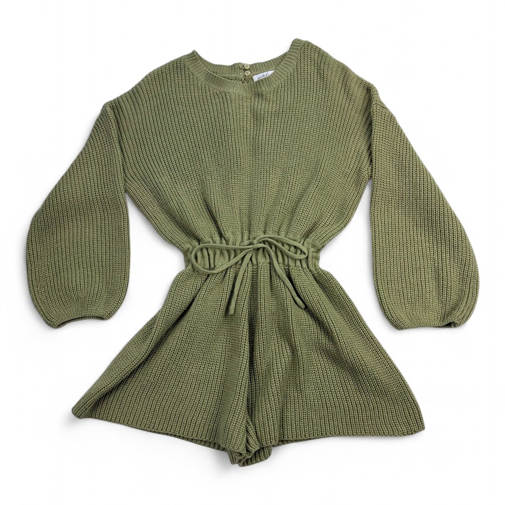 Petal & Pup Olive Green Knit Romper with Drawstring Waist